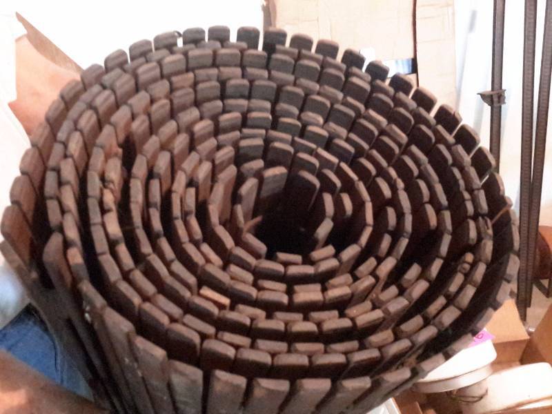 lot 100 image: 2 Vintage  WOODEN Conveyor Belts.. These were taken out of the Cambridge Woolen Mills..