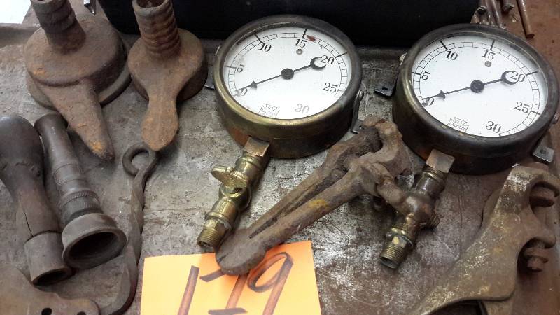 lot 179 image: 2 Brass gauges and other Industrial Salvage items