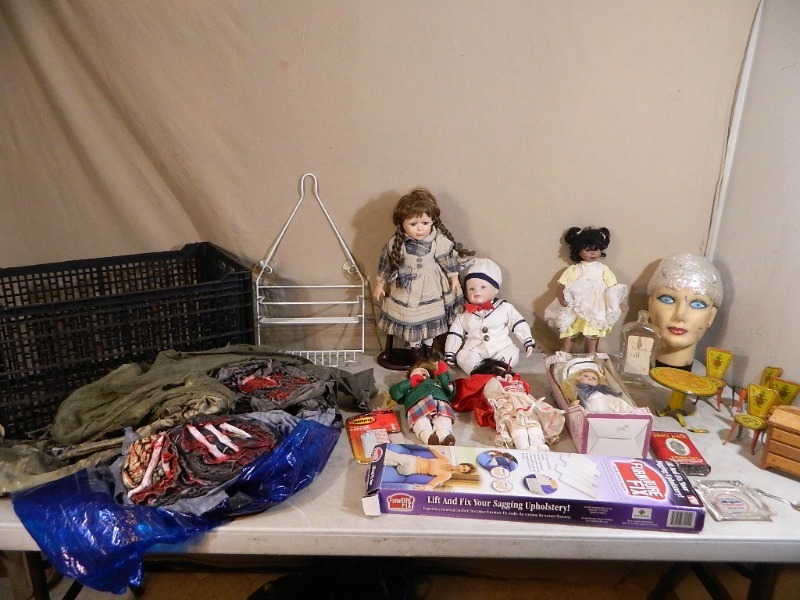 lot 186 image: Porcelain Dolls, Old Doll Furniture, and More