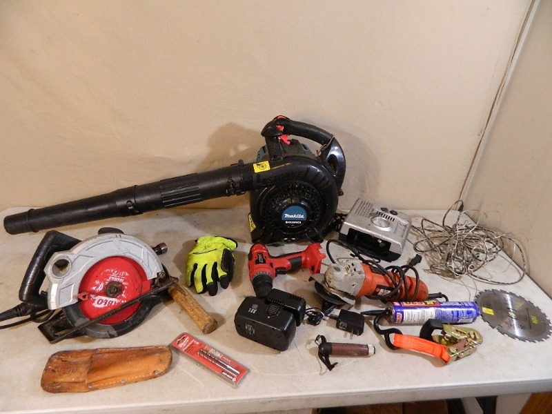 lot 80 image: Yard Blower, Grinder, Saw, Tools, Etc