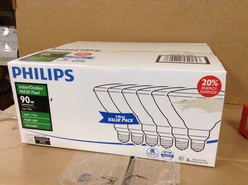 lot 65 image: Philips 90 Watt Equivalent Halogen PAR38 IndoorOutdoor Dimmable Flood Light Bulb (6-Pack) New