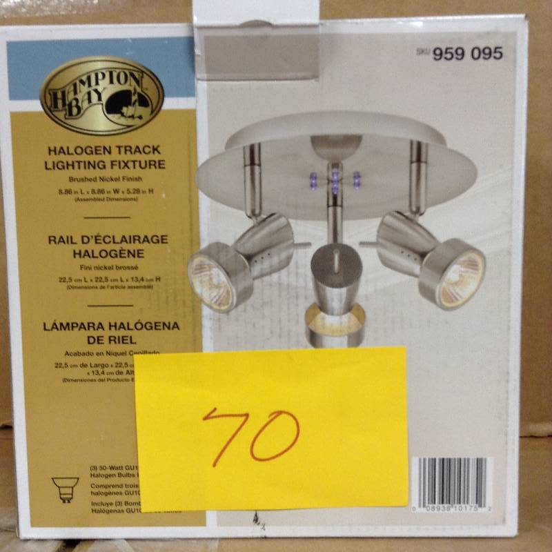 lot 70 image: Hampton Bay 3-Light Brushed Nickel Semi-Flush Mount Directional Light Fixture Model#  EC554SBA  open box never used