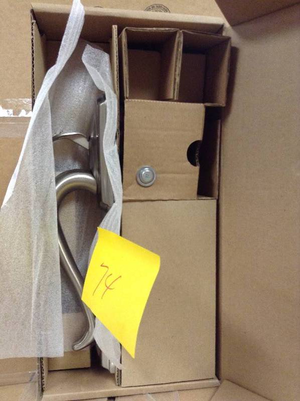 lot 74 image: Schlage  Camelot Front Entry Handle and Accent Lever - Satin Nickel open box never used