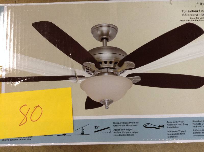 lot 80 image: Hampton Bay Southwind 52 in. Brushed Nickel Ceiling Fan open box never used