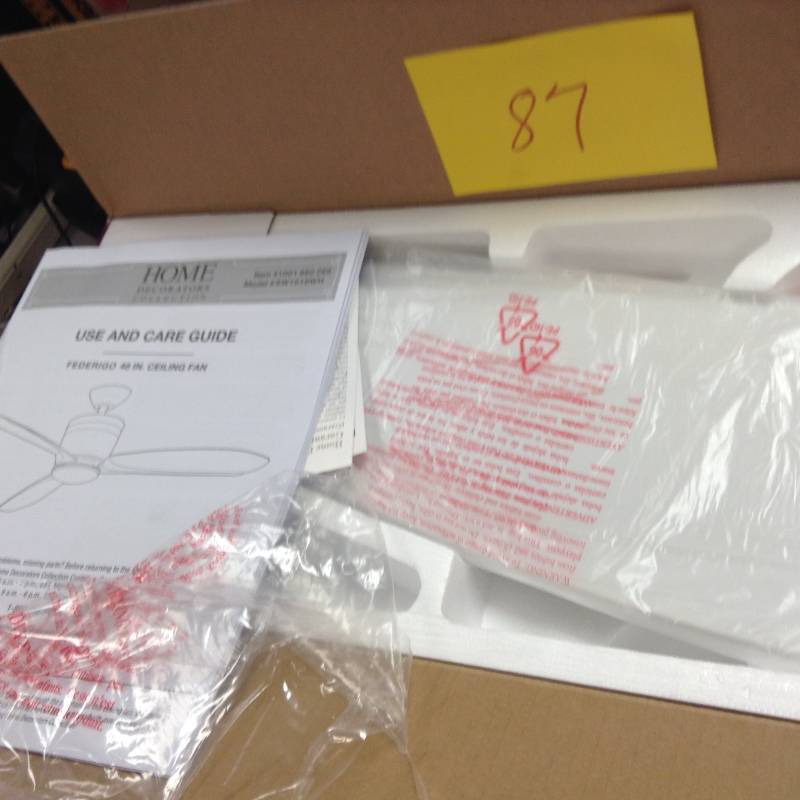 lot 87 image: Home Decorators Collection  Federigo 48 in. LED Indoor White Ceiling Fan open box never used