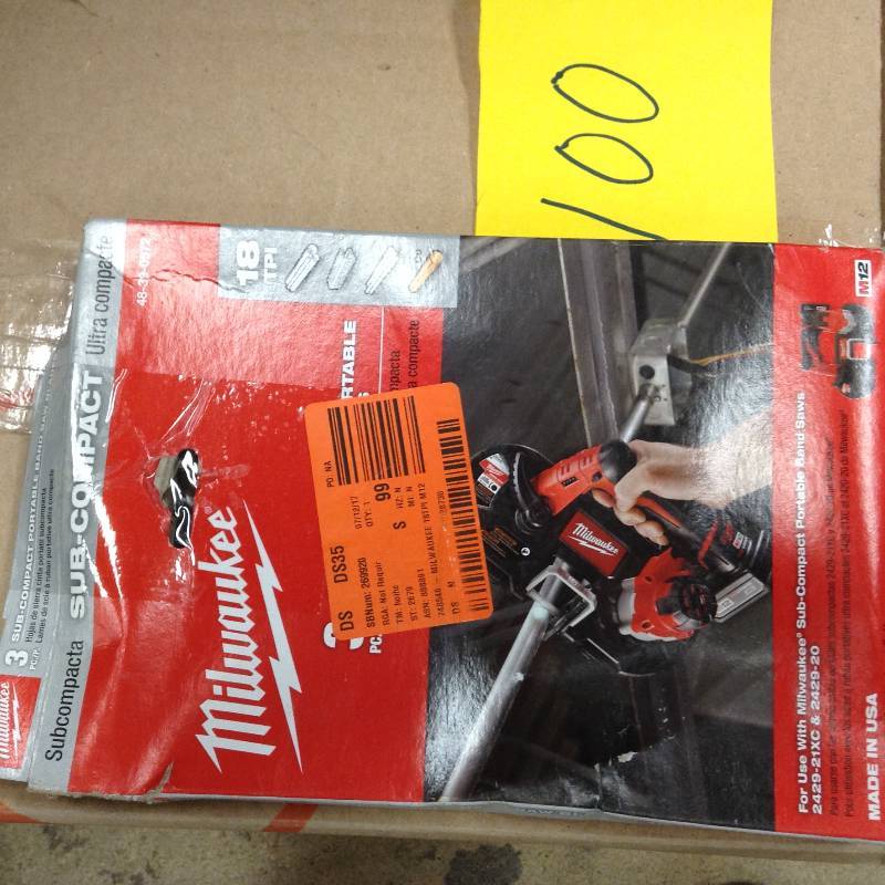 lot 100 image: Milwaukee M12 Sub-Compact 18 TPI Band Saw Blade (3-Pack)