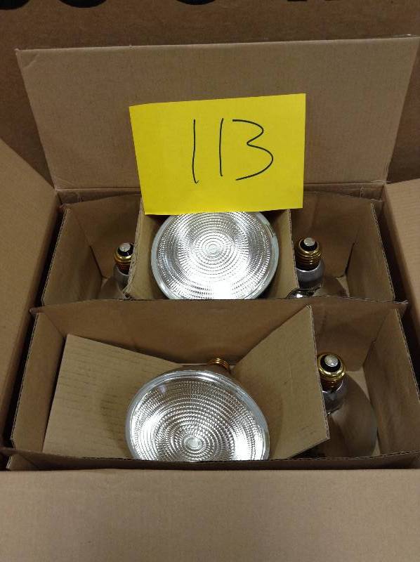 lot 113 image: Philips 90 Watt Equivalent Halogen PAR38 IndoorOutdoor Dimmable Flood Light Bulb (6-Pack) open box never used