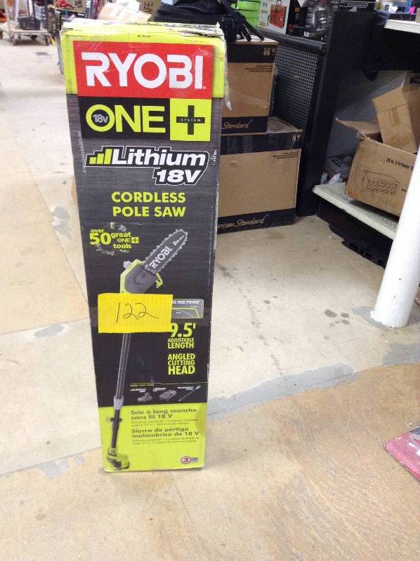 lot 122 image: Ryobi ONE 8 in. 18-Volt Lithium-Ion Cordless Pole Saw - 1.3 Ah Battery and Charger Included in working conditions