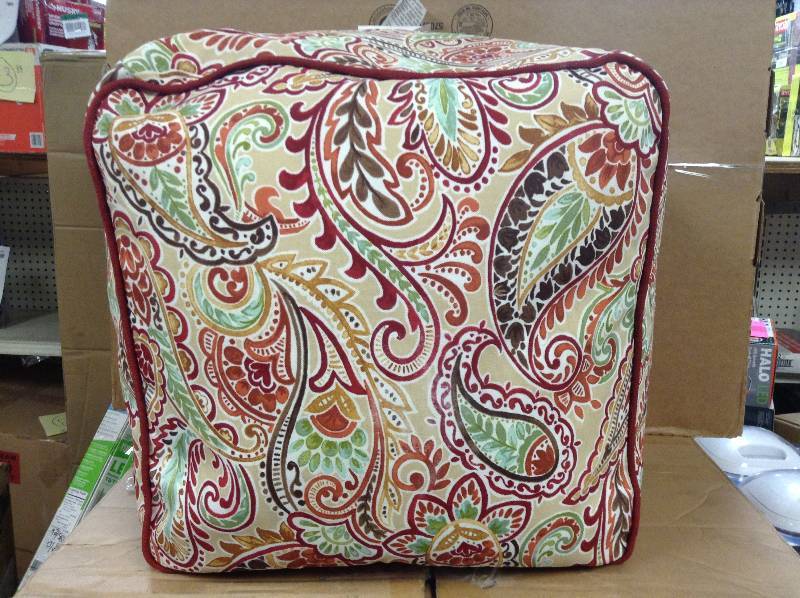 lot 40 image: Hampton Bay  Chili Paisley Square Outdoor Pouf with Handle open box never used