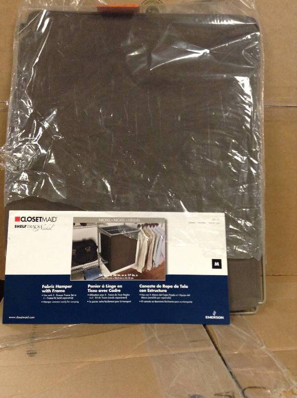 lot 42 image: ClosetMaid  ShelfTrack Canteen Fabric Hamper with Frame open box never used