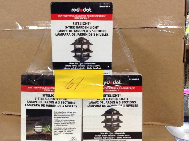 lot 61 image: Lot of 3 SiteLight 75-Watt Bronze 3-Tier Garden Light Model#  B330BRE-R  open box never used