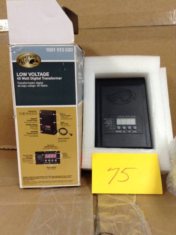 lot 75 image: Hampton Bay Low-Voltage 45-Watt Landscape Transformer open box never used