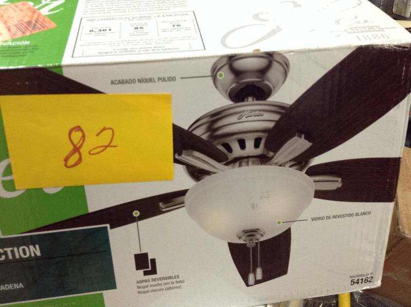 lot 82 image: Hunter Newsome 56 in. Indoor Brushed Nickel Bowl Light Kit Ceiling Fan open box never used