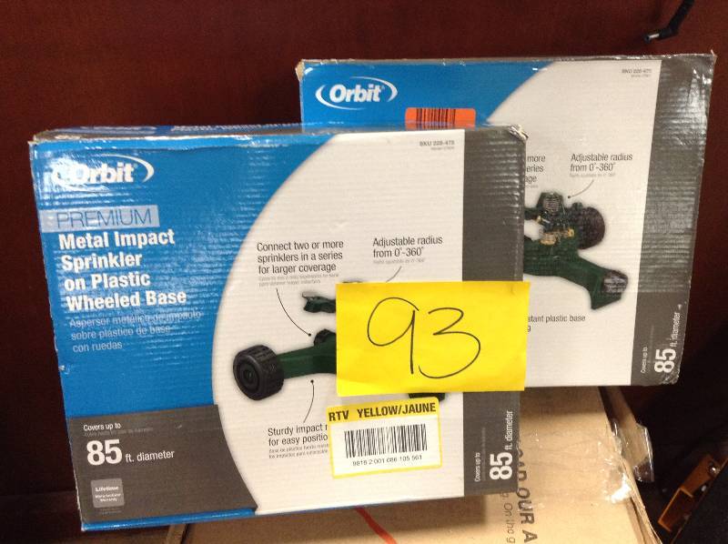 lot 93 image: Set of 2  Orbit 20,106 sq. ft. Zinc Impact Sprinkler with Plastic Wheel Base