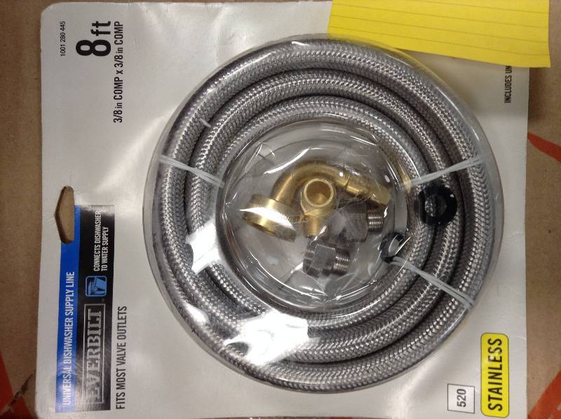 lot 94 image: Everbilt 38 in. x 38 in. x 96 in. Stainless Steel Universal Dishwasher Supply Line New