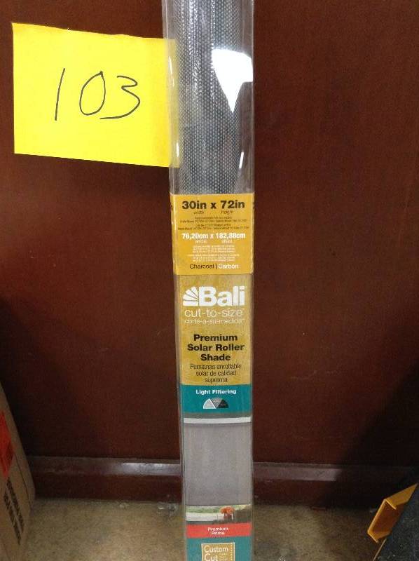 lot 103 image: Bali Cut-to-Size Premium UV Blocking Solar Roller Shade 30 in X 72 in open box never used