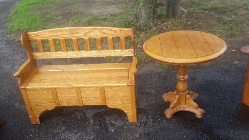 lot 45 image: Oak Bench With Storage 42 Inches, Oak Side Table 27x27