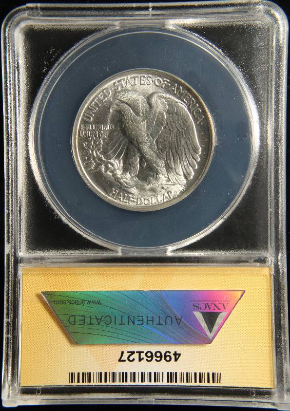 1943 WALKING LIBERTY SILVER HALF DOLLAR MS64 ANACS BRIGHT WHITE COIN
