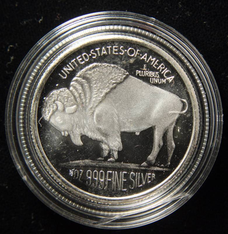 1 TROY OZ. .999 FINE SILVER INDIAN BUFFALO IN AIRTITE HOLDER