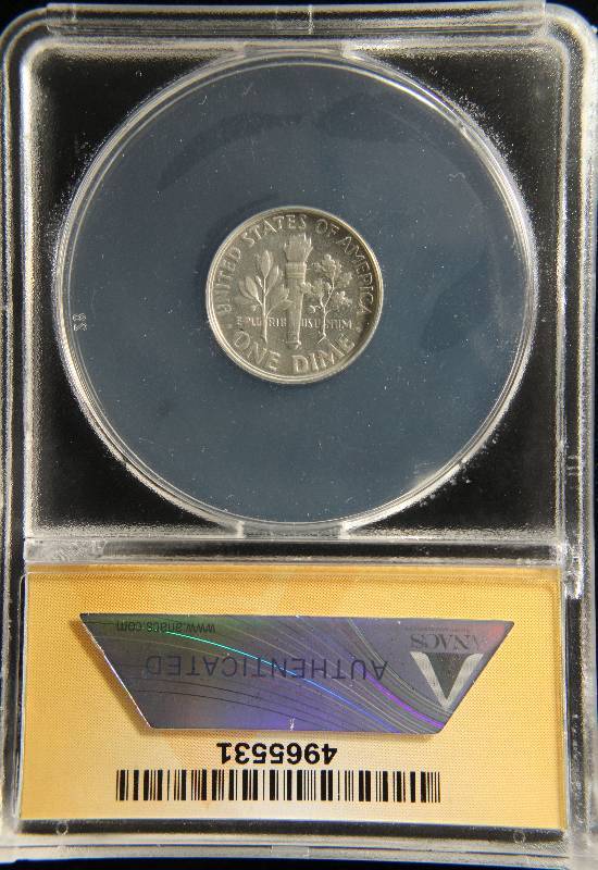1957 PROOF ROOSEVELT SILVER DIME PF65 OBVERSE CAMEO ANACS