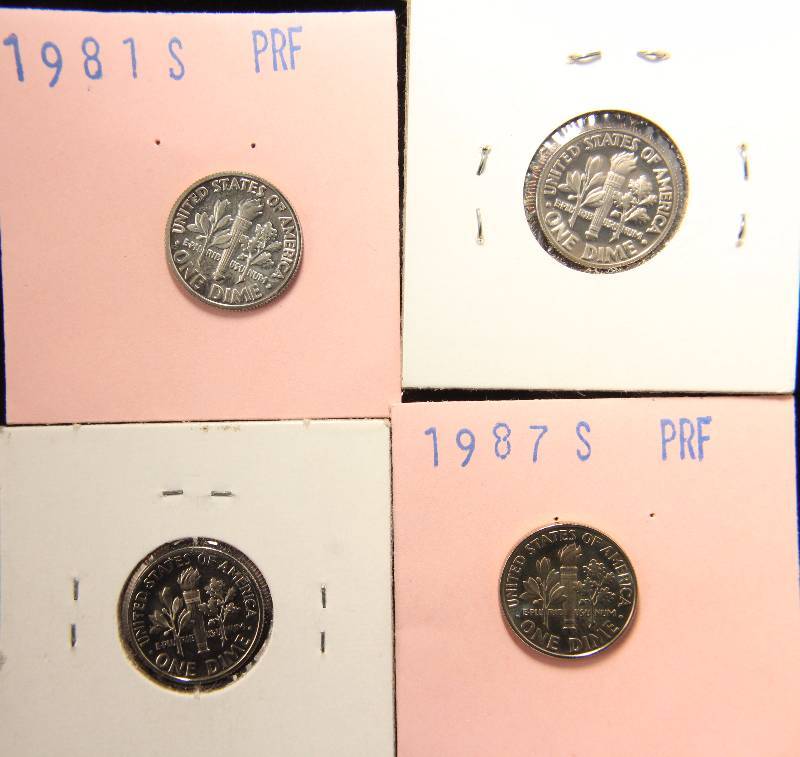 GROUP OF 4 PROOF ROOSEVELT DIMES1969S 1981S 1984S & 1987S