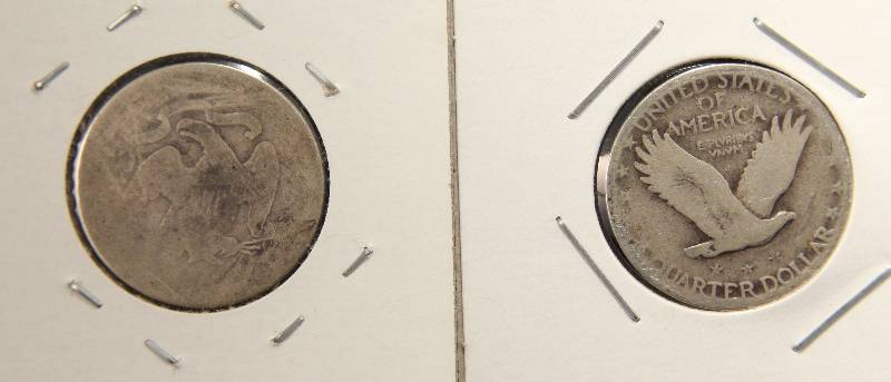 GROUP OF 2 SILVER QUARTERS 1877 SEATED LIBERTY & 1929 STANDING LIBERTY