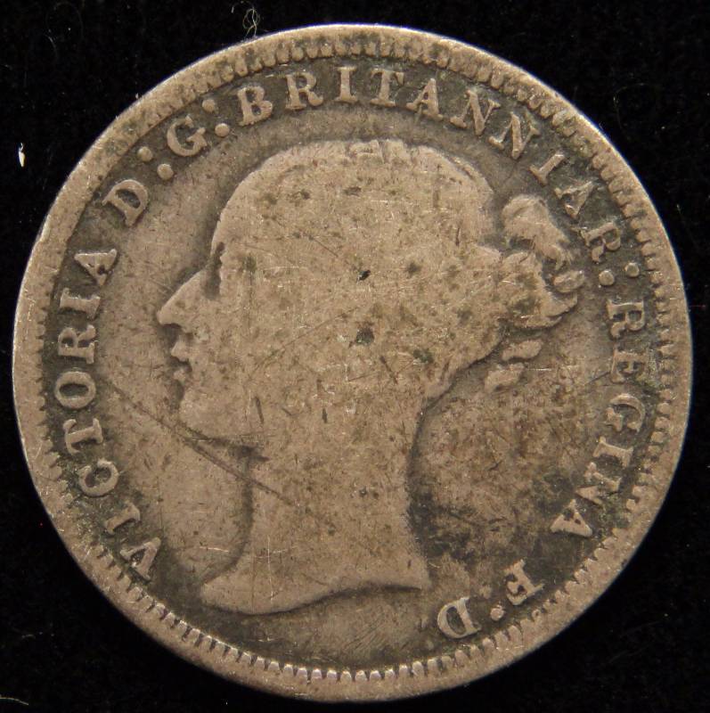 1873 GREAT BRITAIN 3 PENCE FINE (92.5% SILVER-1.4 GRAMS)