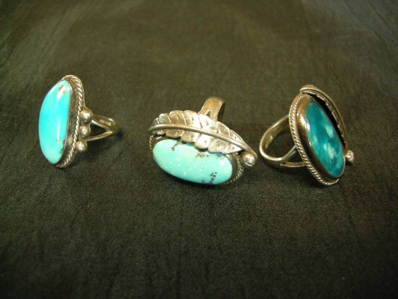 lot 159 image: 3 Native American Sterling-Turquoise Rings