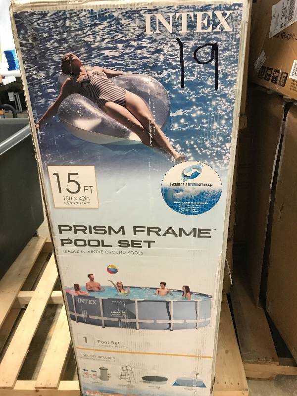 lot 19 image: Intex Prism 15 x 42 Round Metal Frame Pool Set