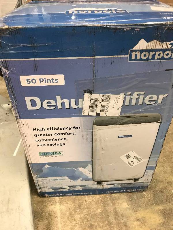 lot 26 image: Norpole 50-Pint Dehumidifier - White