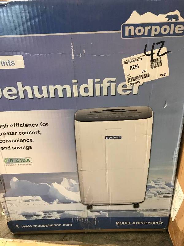 lot 42 image: Norpole 30-Pint Dehumidifier - Cool Grey