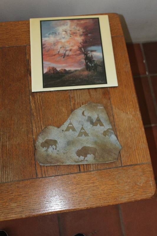 lot 132 image: Lot of (2) 12x12in. Montana Stone Carving, Decorative Ceramic Tile