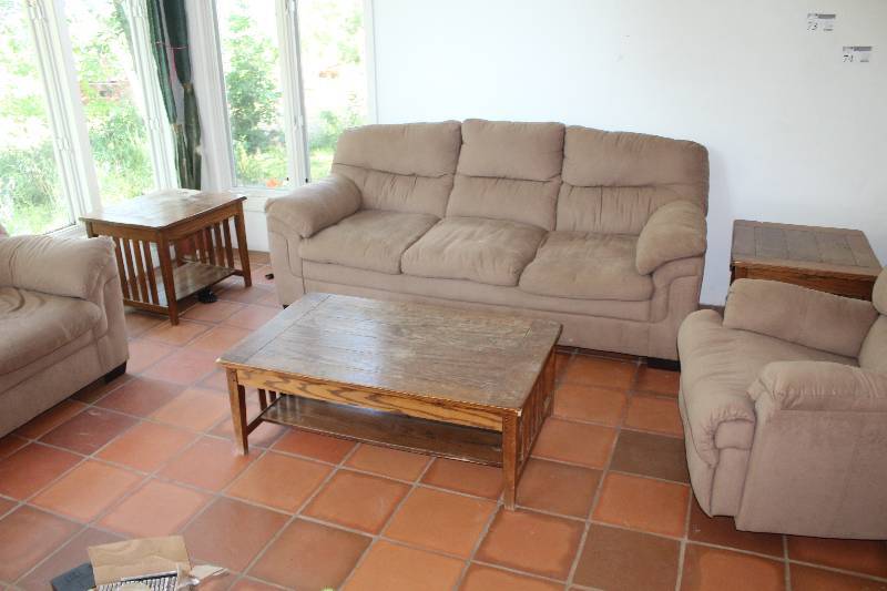 lot 73 image: Lot of (3) Living Room Furniture Includes Couch, Love Seat, Recliner