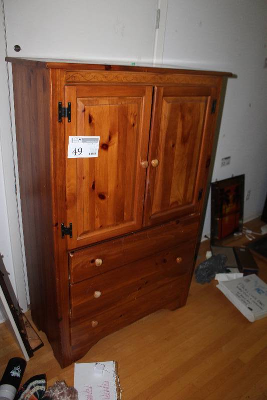 lot 49 image: 2-Door 3-Drawer 3-Shelf Wood Cabinet