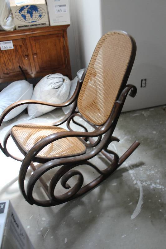 lot 162 image: Formal Living Room Wood Rocker w Wicker Inserts