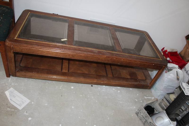 lot 156 image: Glass Top Wood Coffee Table