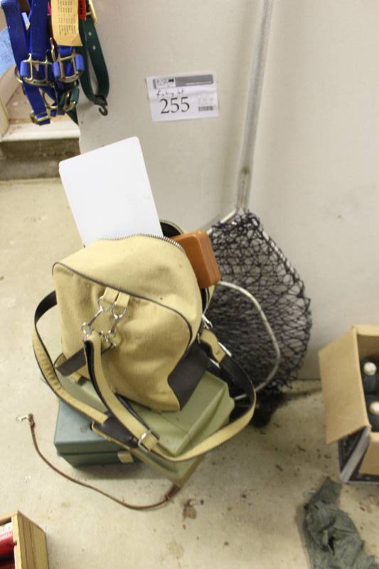 lot 255 image: Fishing Equipment Includes Fishing Net, Tackle Box w Gear, Backpack w Gear