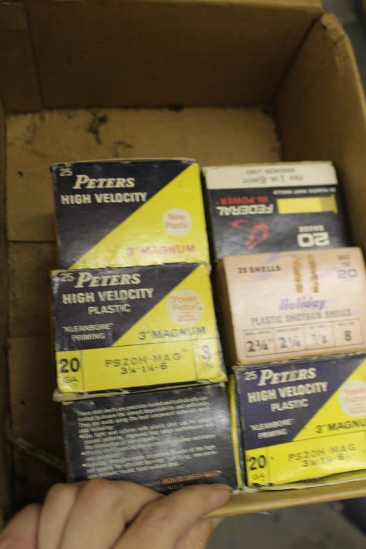 lot 229 image: Lot of (6) Boxes of 20-Gauge 3in. High Velocity Plastic Ammo Includes Peters, Federal, Holiday