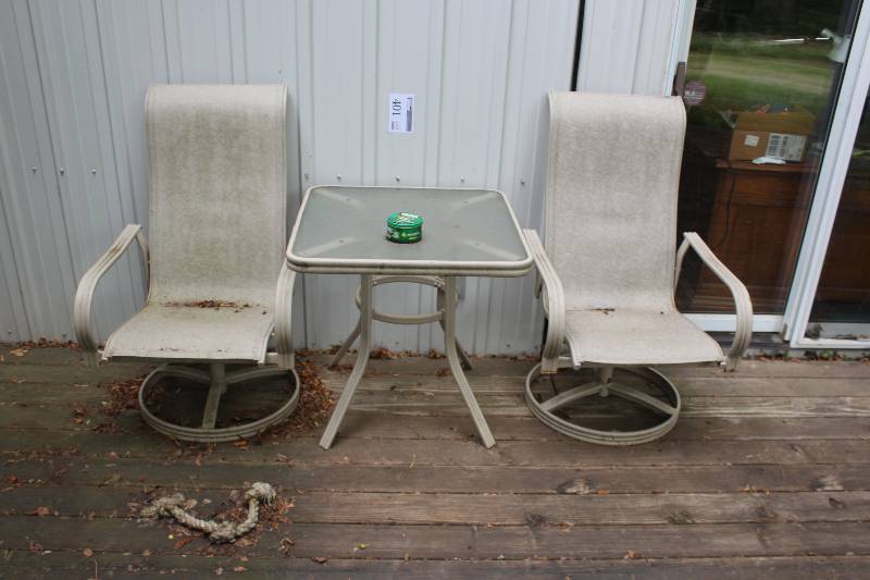 lot 401 image: 3-Piece Patio Furniture Set w 2-Chairs, Glass Top Square Table