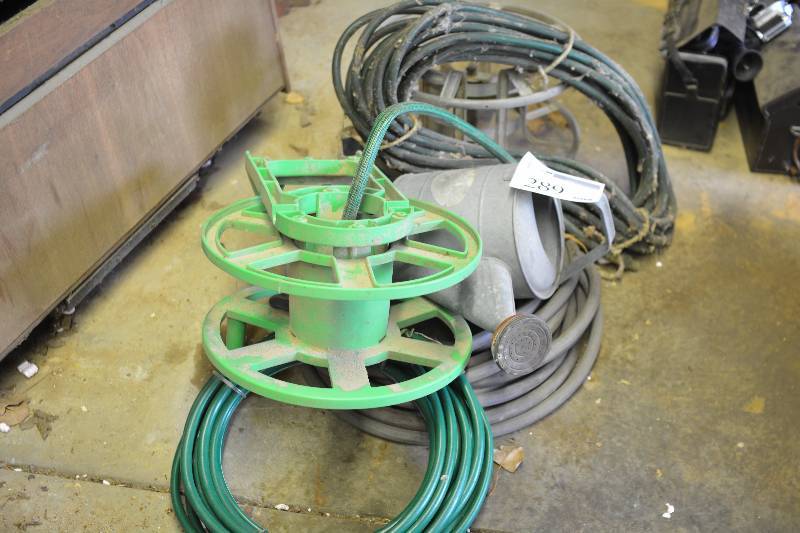 lot 289 image: Lot of (6) Yard Tools Includes 3-Hoses, 2-Reels, 1-Water Can