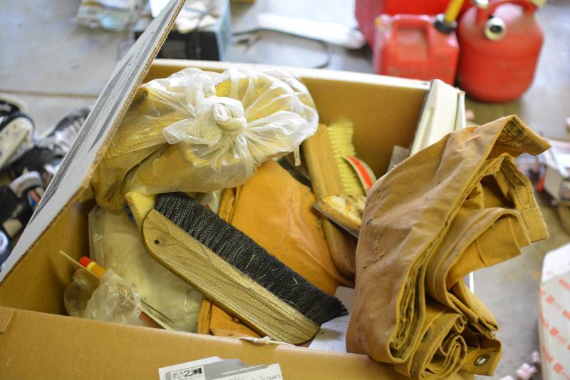 lot 294 image: Painting Supplies Includes Tarps, Brushes, Boots, Scrapers