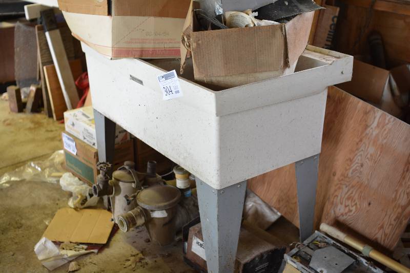 lot 304 image: Tub Wash Basin Sink, Contents In Boxes Includes Wire, Sandpaper, Nails, Bolts