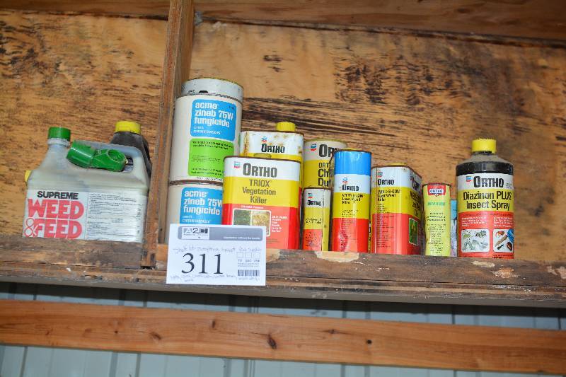 lot 311 image: Yard Supplies Includes Lights, Yard Chemicals, Soaker Hoses, Weed Whip, Wood Chemicals Pool Supplies Not Included