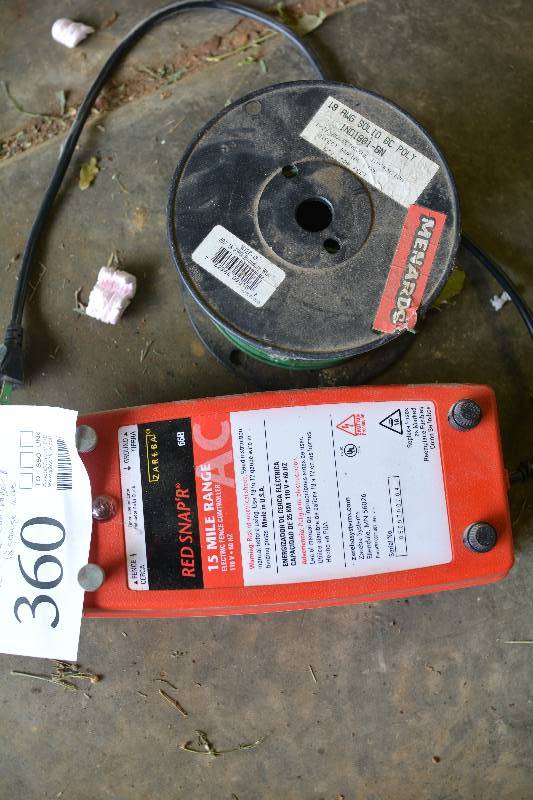 lot 360 image: Red Snapr 15-Mile Electric Fence Control w Spool of Menards 18G Wire