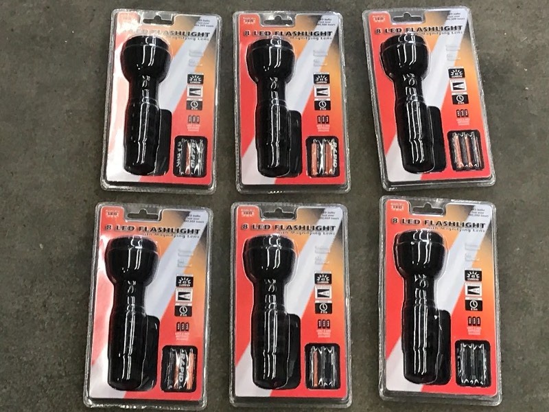 (6) New 8-LED Flshlights--Batteries...