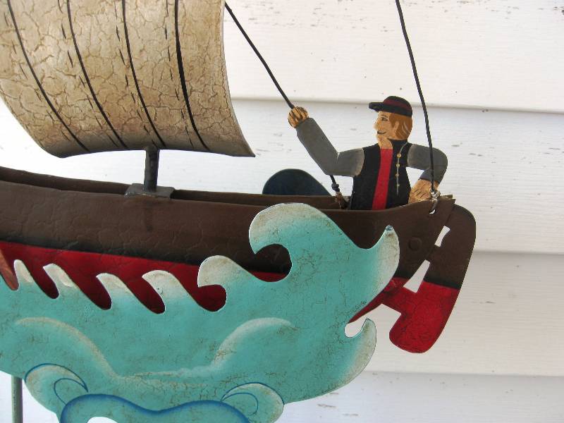 lot 59 image: Tall, Metal Sculpture  SAIL BOAT & FISHERMAN  Pendulum, Rocking