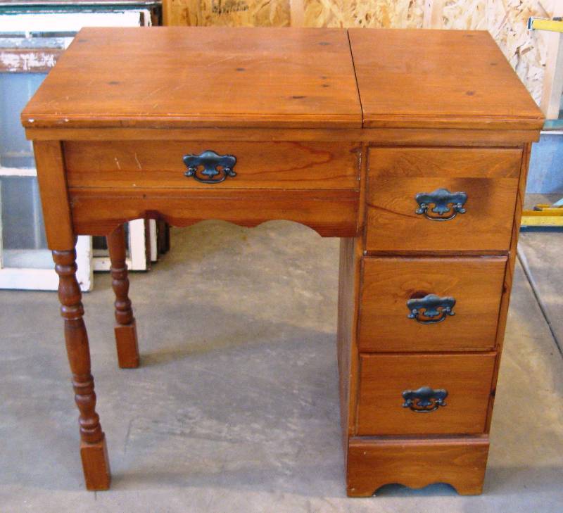 lot 56 image: Vintage, Wood Sewing Table  - Cut Out to create serving station