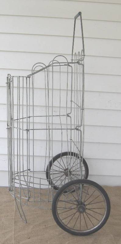lot 64 image: Old, Folding Wire Cart  Rolling Basket
