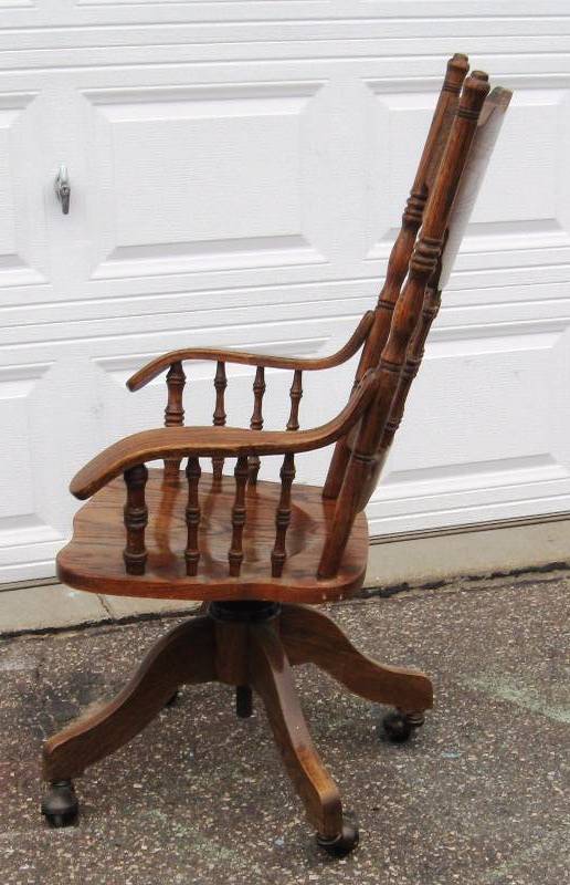 lot 45 image: Vintage, Oak, Pressed Back Chair with Castors