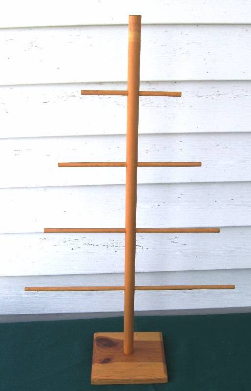 lot 81 image: (2) Christmas Ornament Display Trees - Brass & Wood